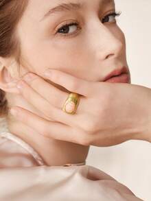 MOTF PREMIUM Anillo de moda exquisito con piedra preciosa rosa chapado en oro de 18K - Amarillo Oro - Ver 5