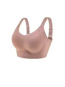 LUVLETTE Große Größen Nude kabelloser Lounge-BH mit voller Abdeckung, nahtlos, mit seitlicher Stütze, Bralette, nicht durchscheinend, für Workout und Sport, Basic-BH in SizeFreedom - Aprikosenfarben - Übersicht 10