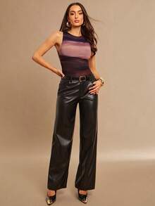 Silquee Bodysuit Wanita Pas Badan dengan Leher Bulat dan Tanpa Lengan - Coklat - View 3