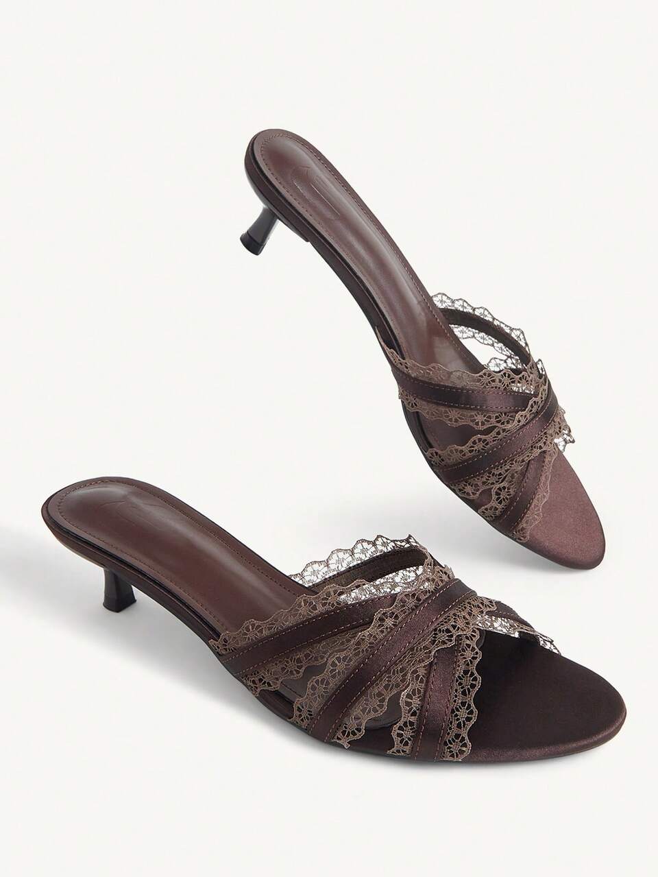 CUCCOO CHICEST Women's New Summer Round Toe Coffee Color Strap Lace Trim High Heel Sandals, Suitable For Daily Commute And Elegant Date