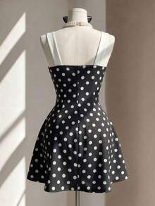 SHEIN Clasi Women's Black White Polka Dot Colorblock Casual Retro Elegant Party Brunch Short Dress Summer - Black and White - View 2