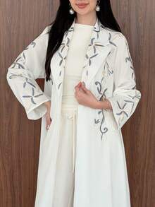 Yasmeen Edit Yasmeen Edit 优雅刺绣阿巴雅开衫，迪拜风格女士长袍，春季白色 - 白色 - 查看 4