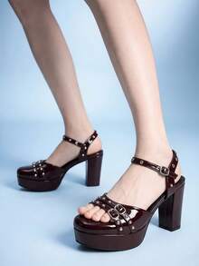 Sugerpunk College Commute Cute Casual Generous. Ladies Platform High Heel Shoes - Burgundy - View 5