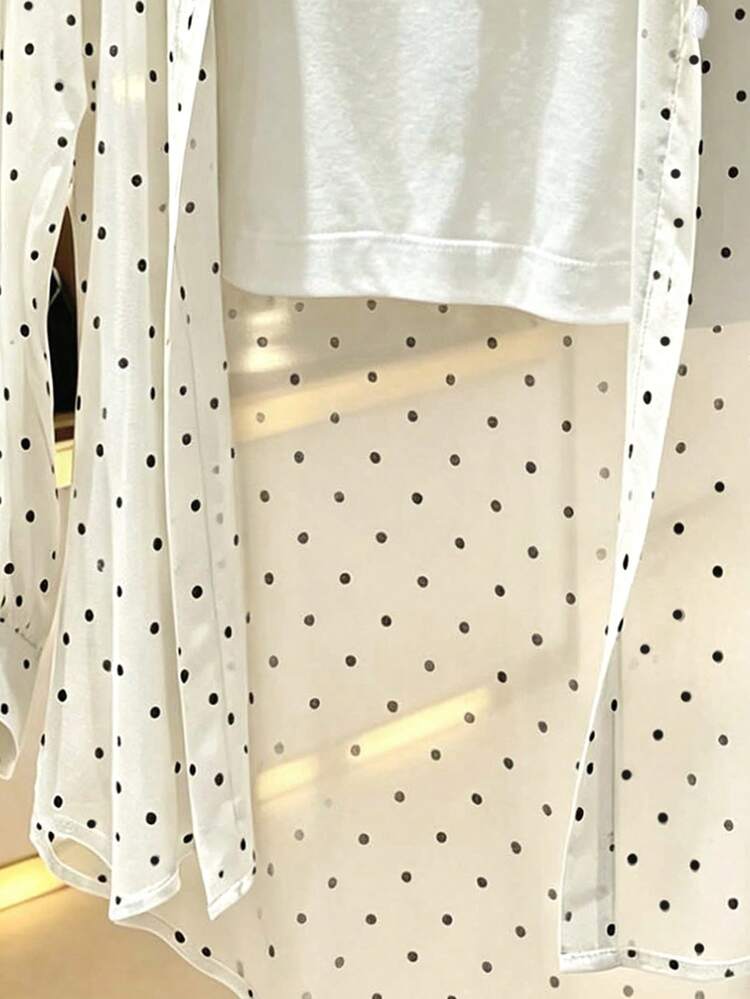 INAWLY Women's Polka Dot Casual Versatile Everyday Outing Blouse - Beige - View 4