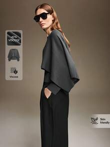 Ontre Women's Autumn/Winter Fashion Elegant Shawl Sweater Modern Urban Fashion Business Casual Office Wear, Low-Key Old Money Style Elegant Commuter - Black - View 4