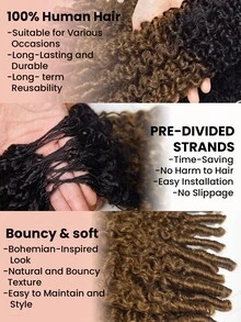 Boho Braids Ombre Brown Feather Crochet Hair Burmese Curly Human Hair For Women 100% Human Hair Extension Pre-Separated Knotless Invisble Micro Loop Hair Extensions Crochet Human Hair Curly For Braiding - SNATURAL/30 - View 7