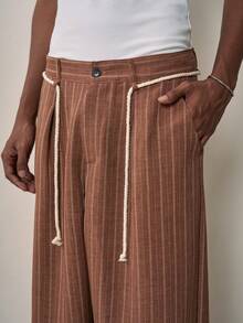 Sonviro Men's Loose Casual Striped Linen Pants For Summer Holiday Wide Leg - Brown - View 6