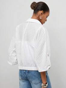 Maija All White Subtle Long Sleeve Fall Shirt Collar Women's Lightweight Jacket With Shell Button Decor Elastic Hem Casual Chic Everyday Travel - White - View 5