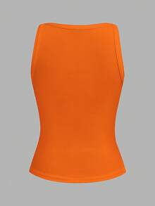 Slaydiva 2026 Primavera/Verano Nueva Llegada Casual Básico Versátil Blanco Liso Acanalado Cuello en V Espalda de Corredor Ga - Naranja - Ver 2