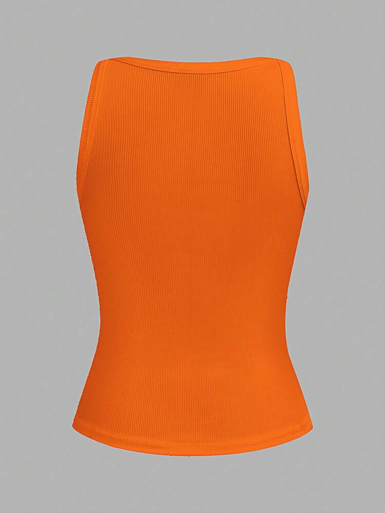 Slaydiva 2026 Spring/Summer New Arrival Casual Basic Versatile Solid White Ribbed V-Neck Racerback Ga - Orange - View 2