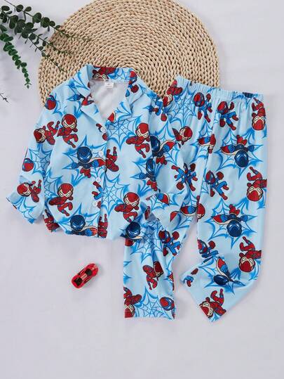 Bộ 2 món áo tay ngắn cổ dệt kim và quần short cho bé tập đi, màu đỏ phối họa tiết mặt nạ nhện tinh nghịch BOOOM, chất vải thoải mái chống cháy, phù hợp mặc ở nhà và thư giãn cho bé trai