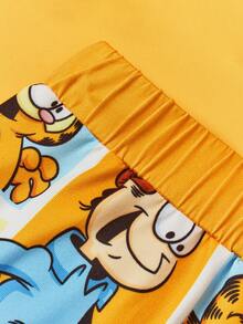 GARFIELD | SHEIN 青少年女孩夏季休閒卡通印花萵苣邊背心上衣和短褲睡衣套裝 - 黃色 - 查看 12