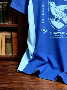 HARRY POTTER X SHEIN Manfinity Campus Court Kaos Lengan Pendek Pria Kasual Musim Panas dengan Motif Blok Warna dan Patchwork - MultiWarna - View 2