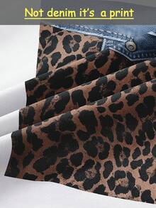 Rovax Women's Denim Leopard Graphic Print Zipper Jacket Coat - Multicolor - View 6