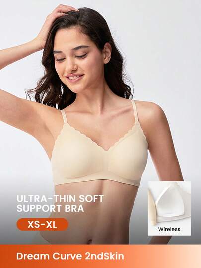 LUVLETTE Wireless Seamless Breathable T-Shirt Plunge No Show Underwear Light Nude Airy Sticky Basic SizeFreedom Bra Also For Teen Girl /Young