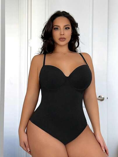 SHEIN SXY Plus Size Women's Solid Color Sleeveless Bodysuit