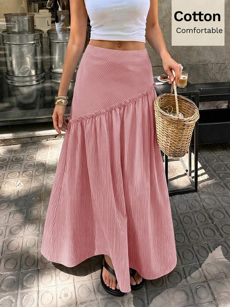 Siren Gaze Women's Striped Pleated Casual Versatile Daily Wear Bali Vacation Daily Picnic Vaction Skirt Dusty Pink Summer - Red and White - View 6