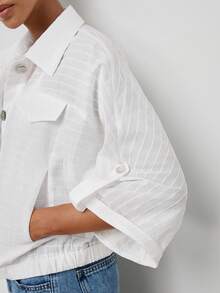 Maija All White Subtle Long Sleeve Fall Shirt Collar Women's Lightweight Jacket With Shell Button Decor Elastic Hem Casual Chic Everyday Travel - White - View 4