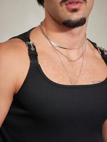 FeverCity Top casual versátil de unicolor para uso diario y salidas de hombres - Negro - Ver 5