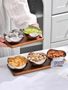 1pc/2pcs/3pcs/4pcs/6pcs Luxury Floral Fruit Plate, Stainless Steel Serving Tray For Living Room Coffee Table Snacks & Fruits, Elegant High-End Design - Silver - View 1