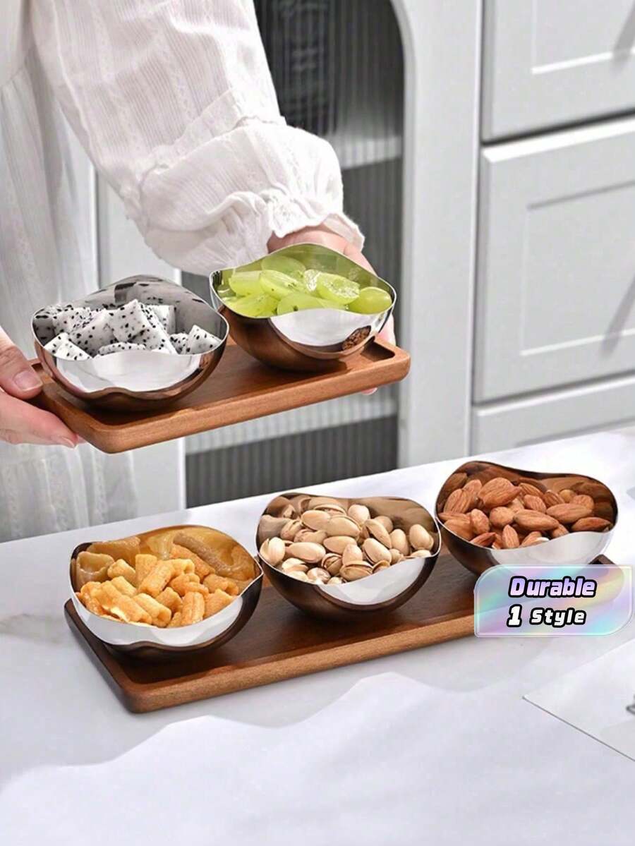 1pc/2pcs/3pcs/4pcs/6pcs Luxury Floral Fruit Plate, Stainless Steel Serving Tray For Living Room Coffee Table Snacks & Fruits, Elegant High-End Design - Silver - View 1