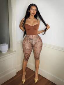 BamGleam 2026 Spring/Summer Underwire Cup Strappy Fitted Snake Print Sexy Women's Jumpsuit - Brown - View 5