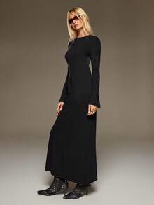 BAD SUNDAY Four Seasons Women's Mesh Backless Long Sleeve Dress Y2K Millennium Style Versatile For Outings, Vacation And Evening Party - Black - View 5