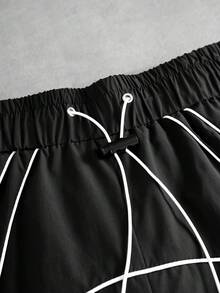 ROMWE MEN 男士抽繩腰口袋休閒寬鬆短褲 - 黑色 - 查看 6
