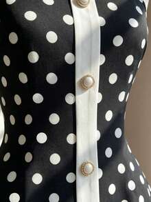 SHEIN Clasi Women's Black White Polka Dot Colorblock Casual Retro Elegant Party Brunch Short Dress Summer - Black and White - View 6