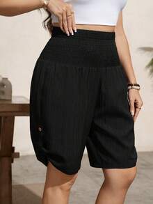 Comfylo Plus-Size Women'S Summer Women'S Casual Drawstring Waist 7-Point Pantsbermuda Shorts, High Black Waist In Summer Slimming Versatile Pants Vacation - Black - View 5