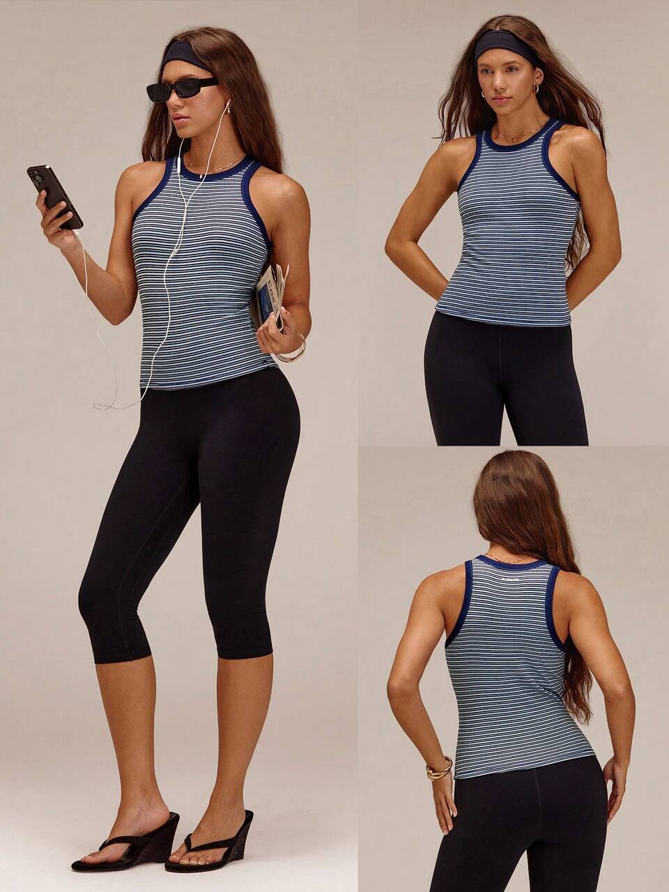 SoftSerene Modal Easy Glow Striped Muscle Tee With Back Silicone Logo Hip Length Daily Casual Summer Wear