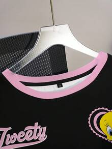 LOONEY TUNES X SHEIN Kaos Lengan Pendek Kasual Harian Wanita Ukuran Besar dengan Motif Kartun - Putih - View 3
