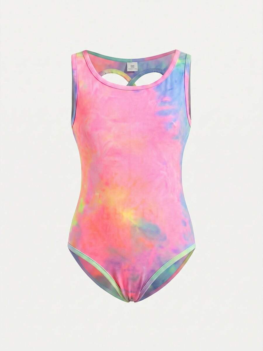 SHEIN 女童露背针织连体衣,黑色运动舞蹈服滑冰服,休闲日常百搭舒适连体裤 - 彩色 - 查看 1