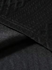 EGENSIO Men's Knitted Jacquard Solid Color Textured Collar & Cuffs Ribbed Chest Patch T-Shirt - Black - View 7