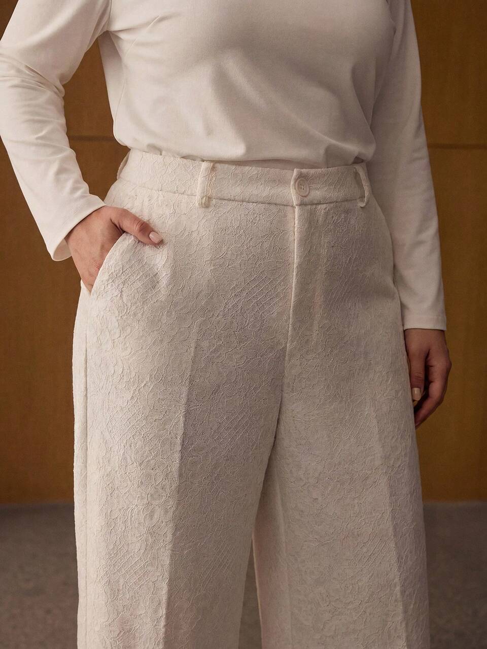 MOTF PLUS SIZE WOMEN TEXTURED FABRIC SLANTED POCKET LOOSE WIDE LEG SUIT PANTS