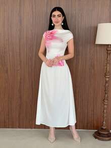 Yasmeen Edit Yasmeen Edit Women's Elegant Off Shoulder Floral Print Vacation Dress White Summer - White - View 5