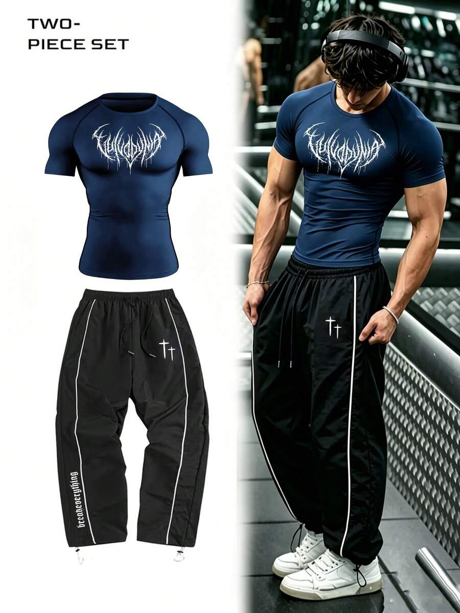 Gym Rark 男士短袖T恤與長褲運動套裝 - 寶藍色 - 查看 1