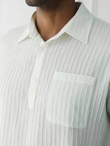 HUEFORM Men's Summer Old Money Style Textured Crinkle Half-Button Casual Shirt Top - White - View 6