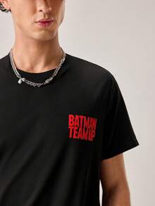 Strevion Men's Simple Batman Red Joker Graphic Print Lettering Crew Neck Short Sleeve Summer T-Shirt - Black - View 8