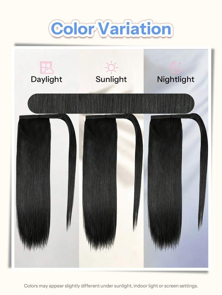Ponytails Extensions Human Hair Jet Black Remy Hair Extensions Invisible Wrap Around Ponytail Real Human Hair For Women Daily Work - S1 - View 9