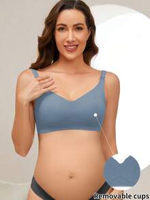 Moonlight&Mama Maternity Solid Color Casual Comfortable Nursing Bra - Dusty Blue - View 3