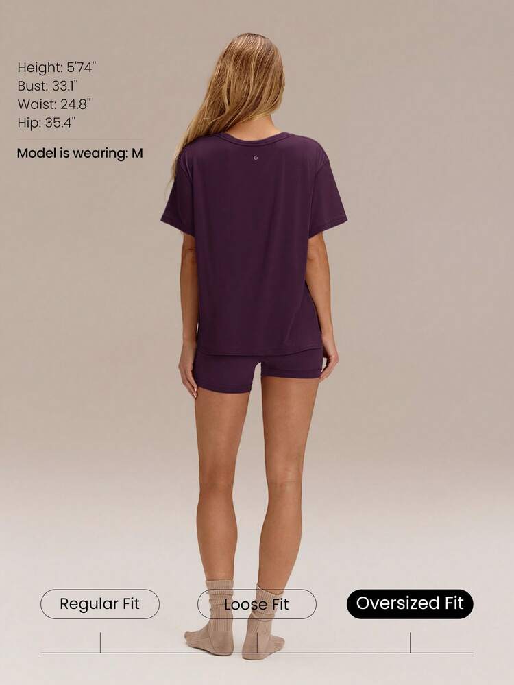 GLOWMODE Camiseta Oversized Modal Everymode Casual Diaria Camisa de Compresión - Bold Plum - Añade 2