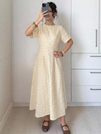 Girlism Tween Girl Tween Girls Summer Fashion Commuter Jacquard Elegant Waist-Cinched Long Party Dress, Graduation Ceremony