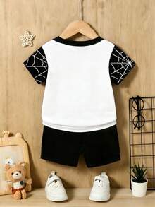 1 Random Set, Set Cartoon Print Short Sleeve Top And Shorts Set, Casual Style, Holiday, Back To School, Daily - Multicolor - View 6