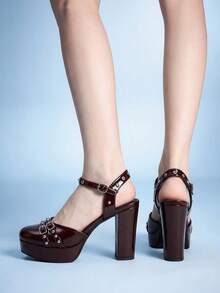 Sugerpunk College Commute Cute Casual Generous. Ladies Platform High Heel Shoes - Burgundy - View 7