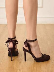 CUCCOO HITCHD Women's Fashion New Elegant Coffee Color Satin Closed Toe High Heel Shoes, Suitable For Dating, Commuting, Party, Wedding - Coffee Brown - View 7