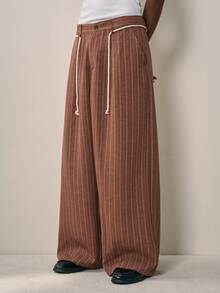 Sonviro Men's Loose Casual Striped Linen Pants For Summer Holiday Wide Leg - Brown - View 4