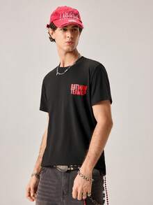 Strevion Men's Simple Batman Red Joker Graphic Print Lettering Crew Neck Short Sleeve Summer T-Shirt - Black - View 5