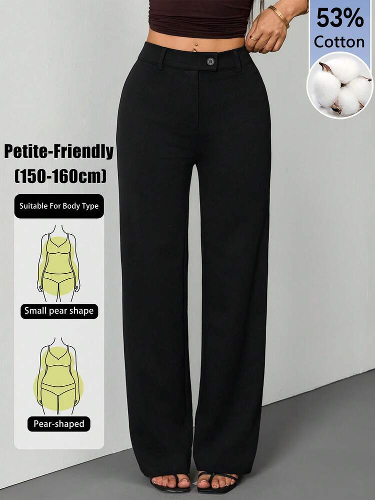 Vivamere Women's Black Winter Casual Loose Straight-Leg Pants,Cotton Blend Comfortable Zip-Up Work Trousers For School,Daily Business Wear,Old Money Style ,Petite Women - Black - View 14