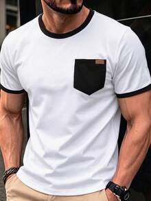 Manfinity CasualCool 男士休閒成熟風圓領日常舒適標準版型T恤 - 白色 - 查看 5